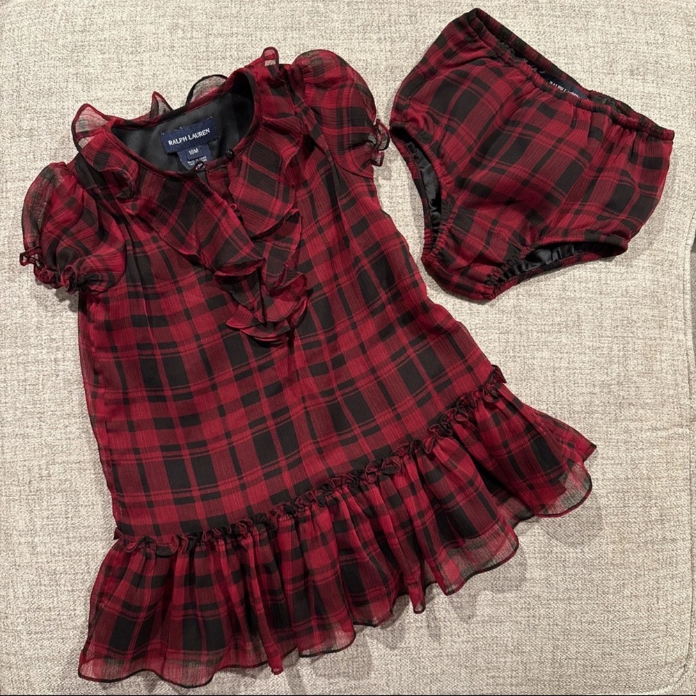 Ralph Lauren Black and Red Plaid Dress Set
